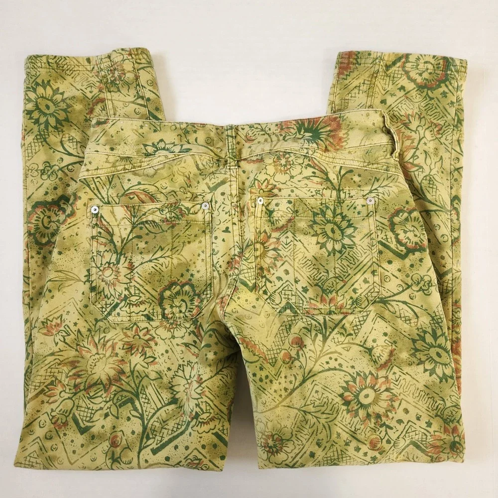 PILCRO The Wanderer Women's Size 27 Floral Print‎ Pants Boho Style Yellow Green
